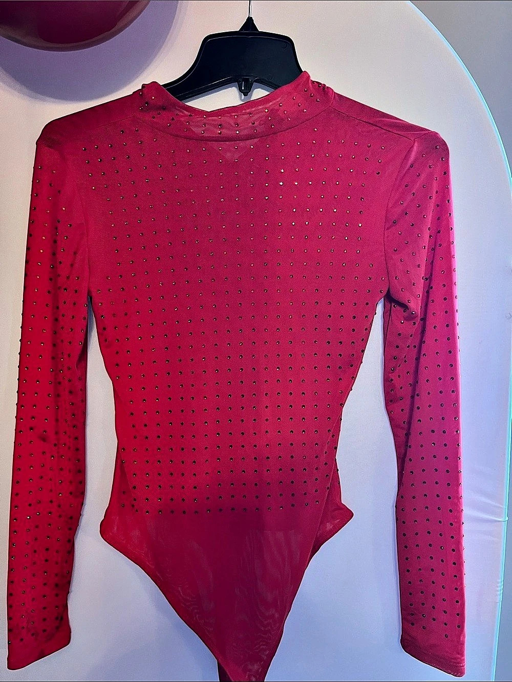 No Boundaries Rhinestone Long Sleeve Bodysuit in Pink Size XS Good